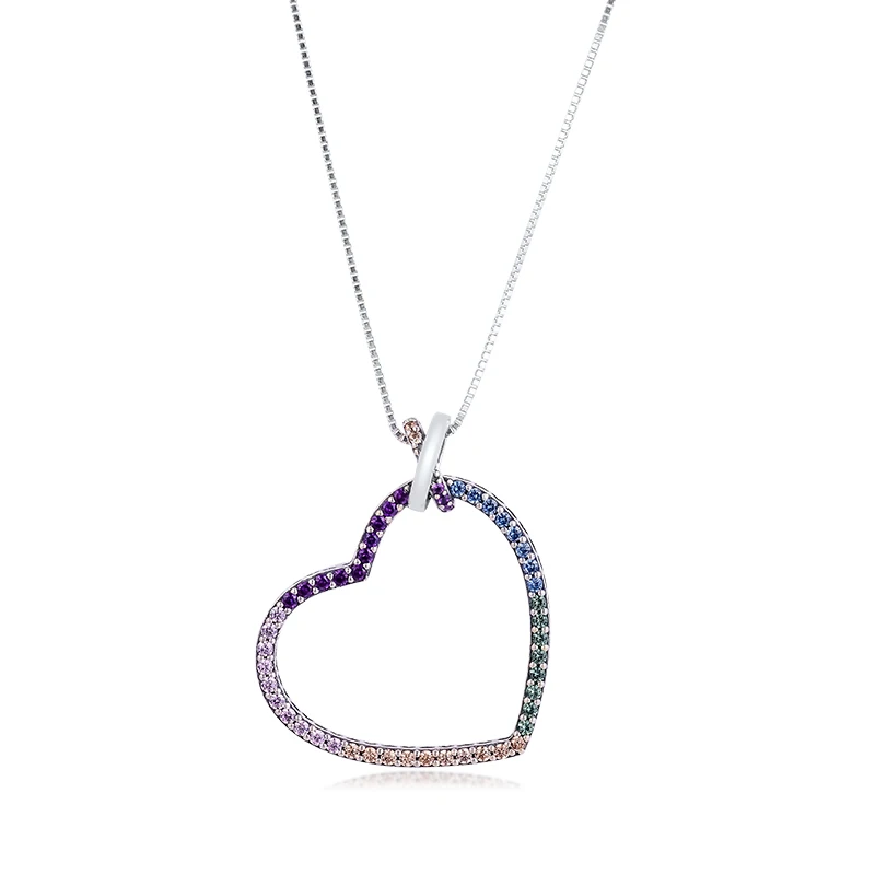 

Multi-Colored Heart Long Necklace Women 925 Sterling Silver Chain Necklaces Pendants Fashion Jewelry Collier Accesorios Mujer
