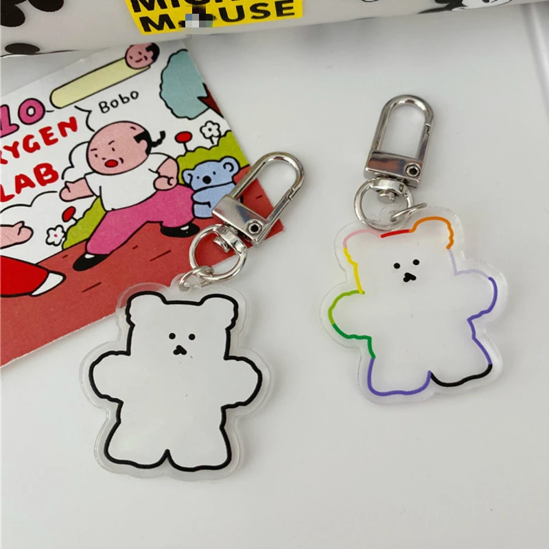 Cartoon Cute Transparent Gummy Bear PVC Keychain Key Ring Anime Mini Figure Chain Holder Fashion Trinket Kids Gift | Канцтовары для