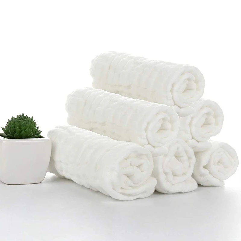 

Baby Muslin Bath Towels, 10 Pack Of Reusable Soft Absorbent Cotton Baby Face Towel, for Baby's Delicate Skin White