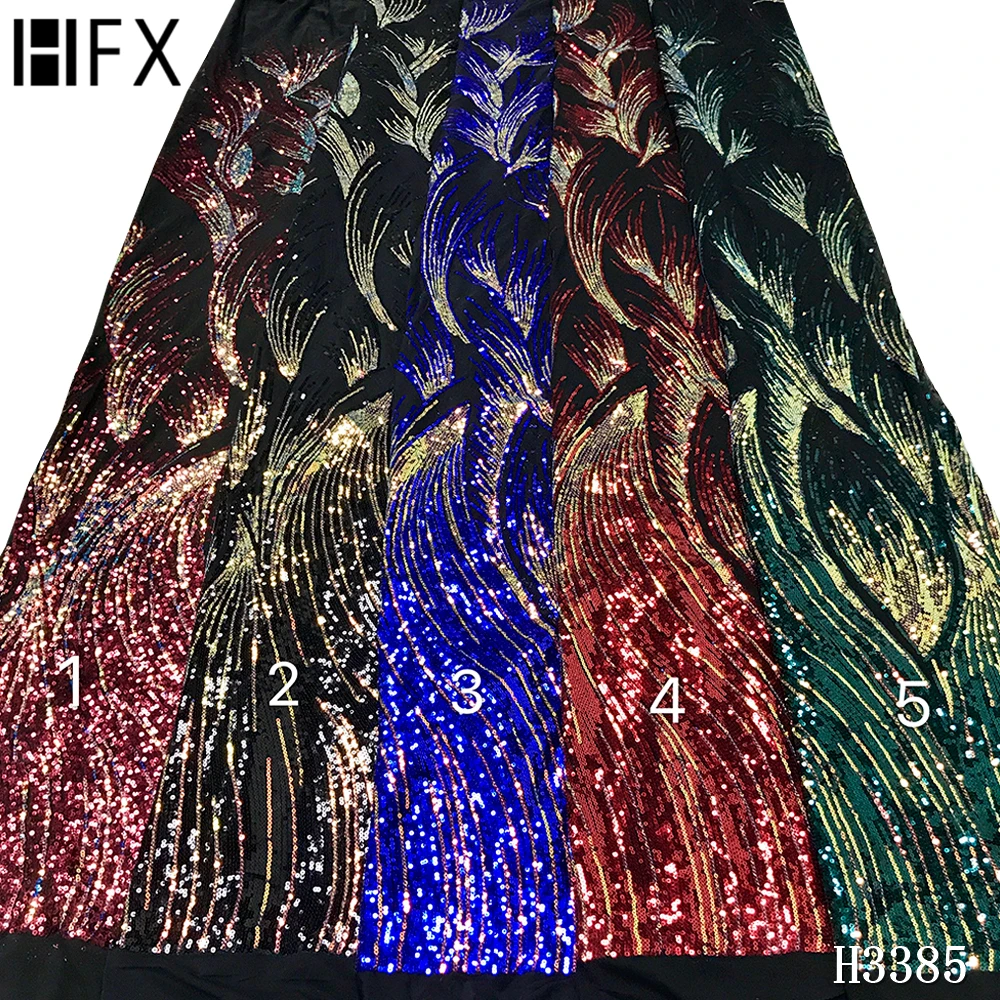 

HFX 2020 velvet lace fabric high quality african french lace fabric beads with sequins african french lace Stretchable H3385