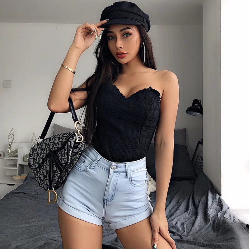 

removable straps solid color slim tube top women clothing