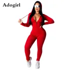 Женский однотонный костюм Adogirl из 2 предметов, Тренч с капюшоном и длинным рукавом на молнии + брюки-карандаш, повседневный спортивный костюм, наряды