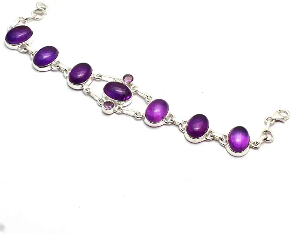 

Оригинальный граненый браслет с аметистом, искусственное серебро, 20 см, 2SBR0092