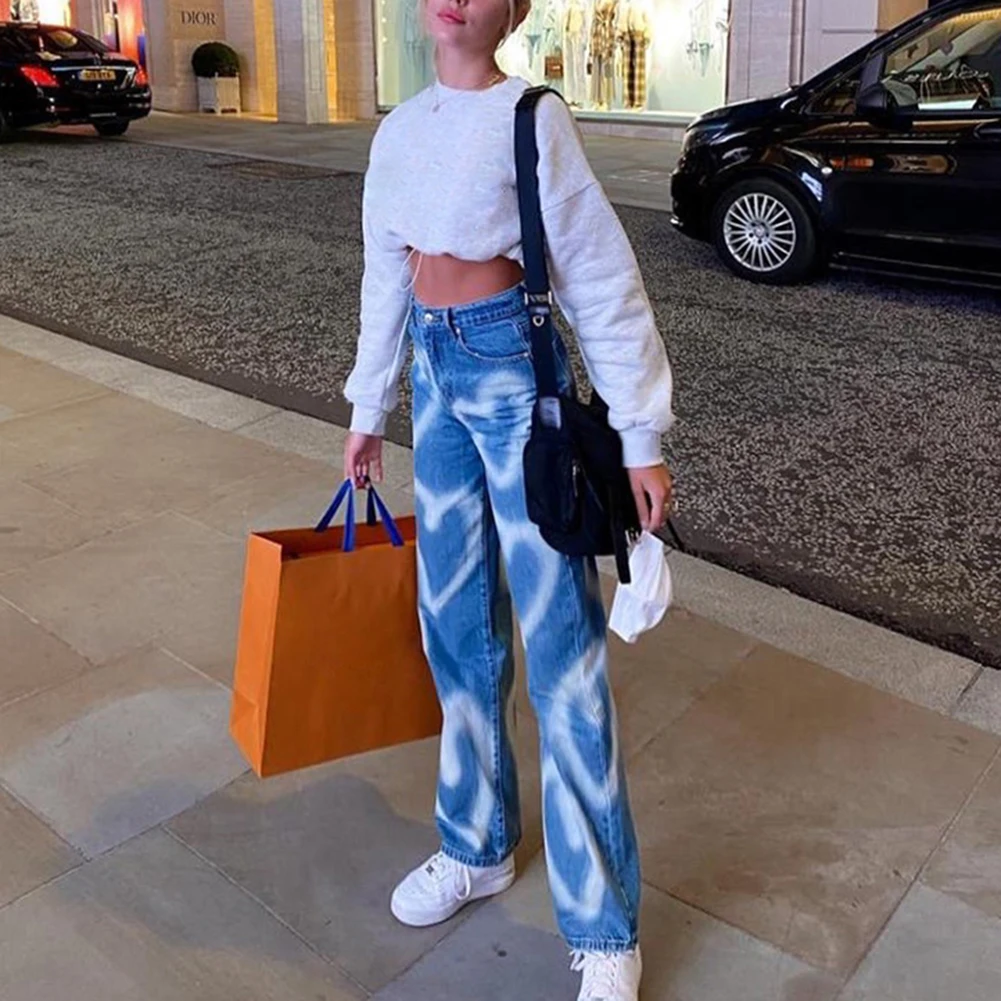 

Vintage Heart Printed Y2K Baggy Jeans Women High Waist Harajuku Aesthetic Mom Jeans Denim Streetwear 90s Trousers