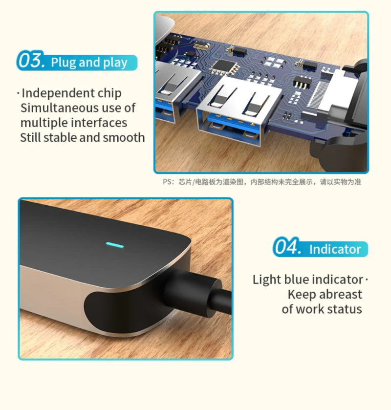 

USB C Hub 5-in-1 USB-C Hub 4K Compatible With USB C Adapter Ultra-high-speed Transmission Portable SD/TF USB C Adapter Hub