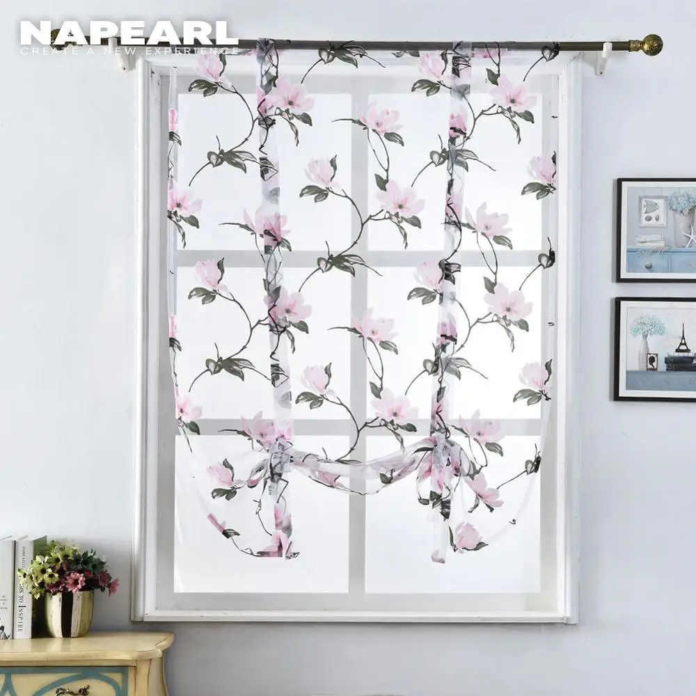 

NAPEARL Floral Design Kitchen Curtains Short Sheer Roman Blinds Door Modern Tulle Fabrics Valance