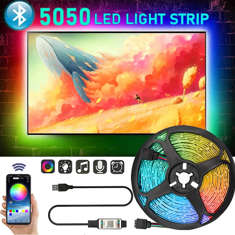 

Светодиодная лента 5050/2835 RGB5V Bluetooth-совместимая подсветильник ка телевизора дисплей гибкий экран светильник для комнаты сепаратор стены Дек...