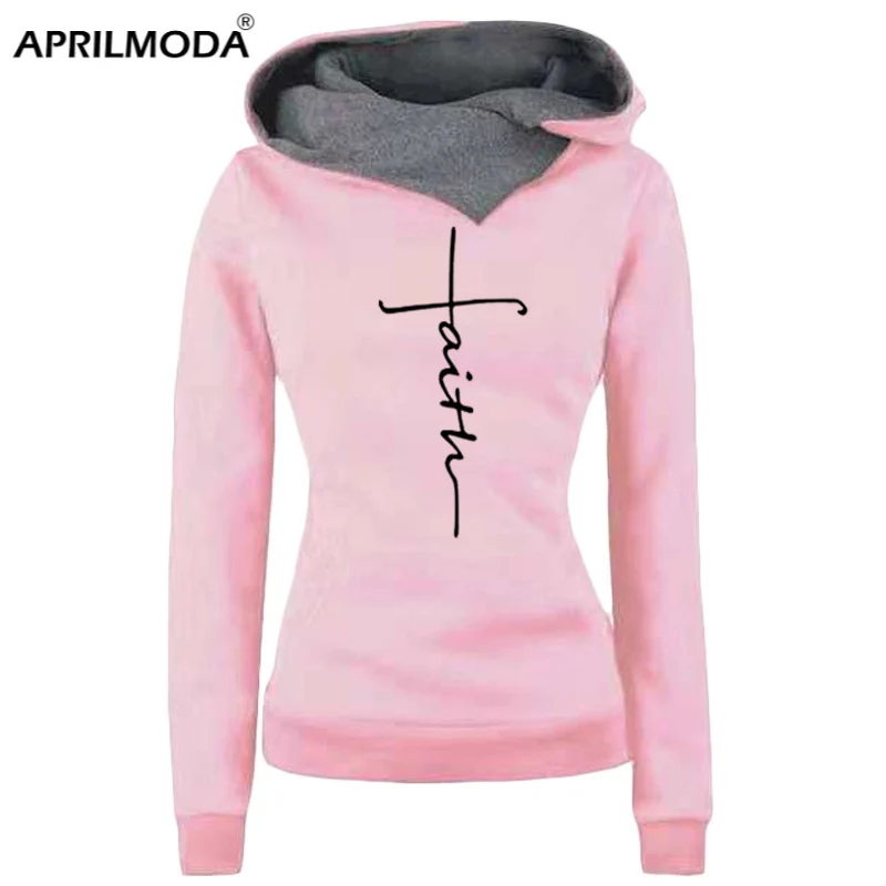 

2021 осенне-зимние толстовки с капюшоном, свитера для женщин с вышивкой Faith, с длинным рукавом, розовые, синие пуловеры, рождественские повседн...