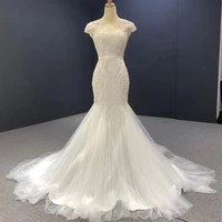 dd jyoy luxury pearls beads mermaid wedding dress 2020 cap sleeve lace bridal wedding gown lace up back small train
