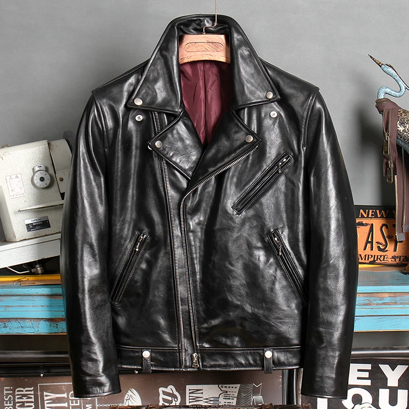 

Free shipping.Brand Oil Wax horsehide coat,mens Classic motor biker genuine leather Jacket,Cool leather clothing.wholesales
