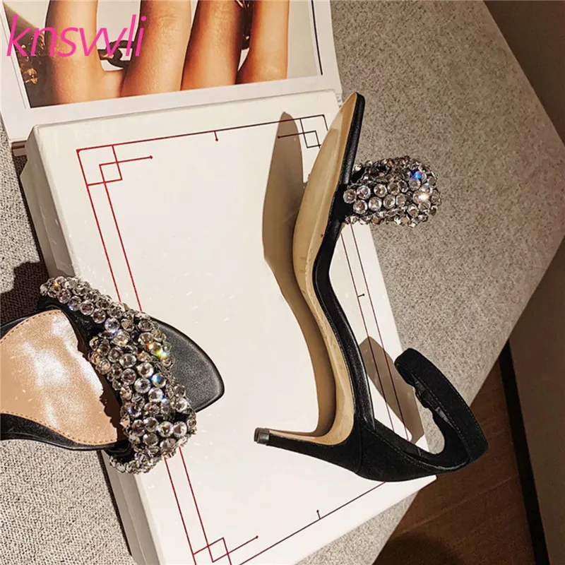 Сандалии на высоком каблуке со стразами и бантом Женские замшевые сандалии