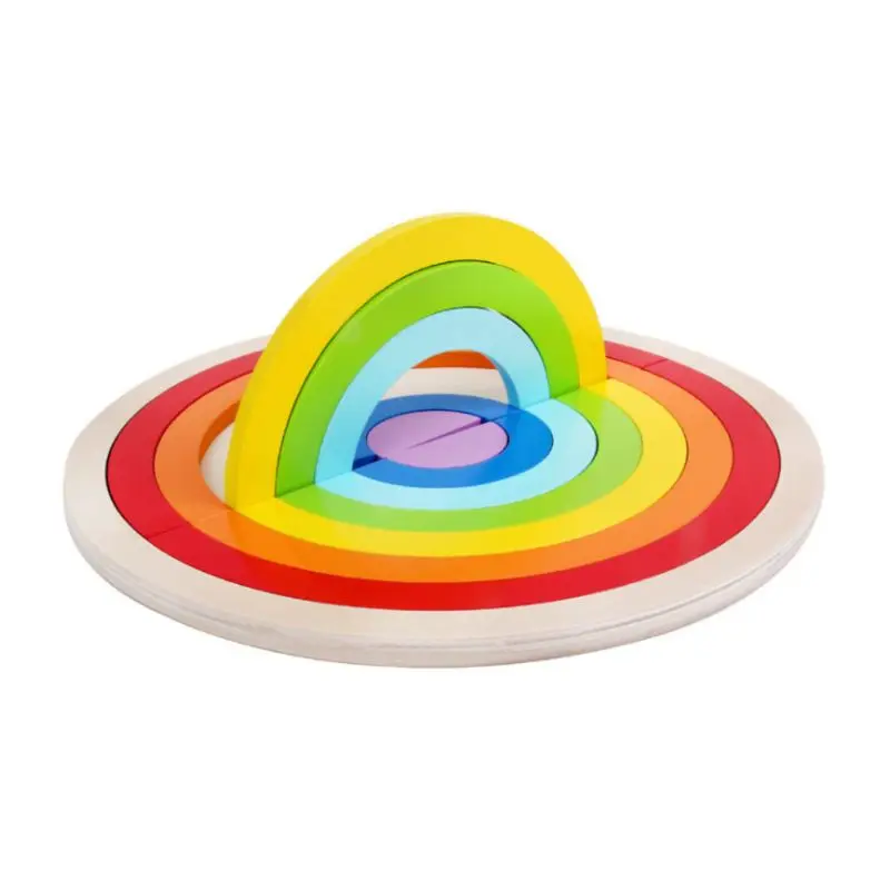 

Colorful Wooden Puzzle Toys Children Kids Creative Rainbow Assembling Building Boys Girls Gifts 634F