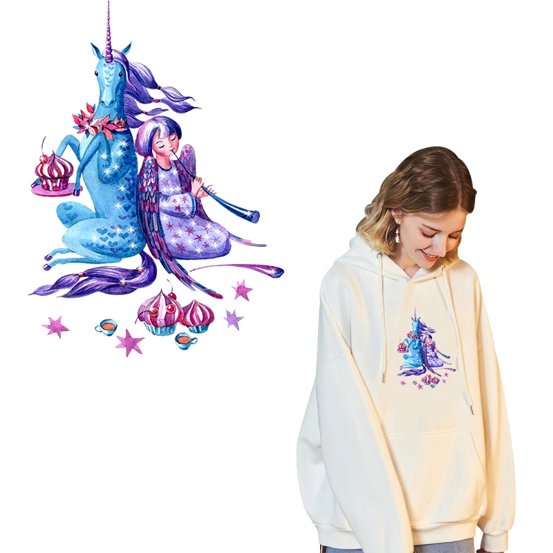 Нашивка Pegasus в полоску с единорогом Термотрансферная наклейка для одежды женская