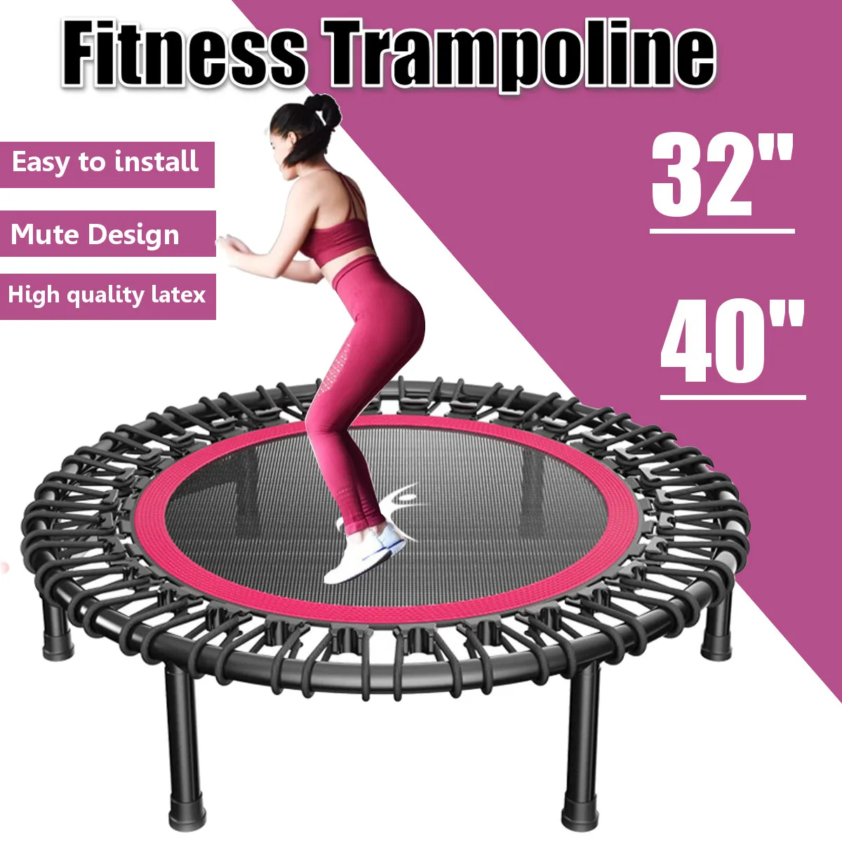 

40" Portable Round Mute Adult Trampoline Household Indoor Fitness Dedicated Elastic Rope Trampoline For Kids Fitness Equipment
