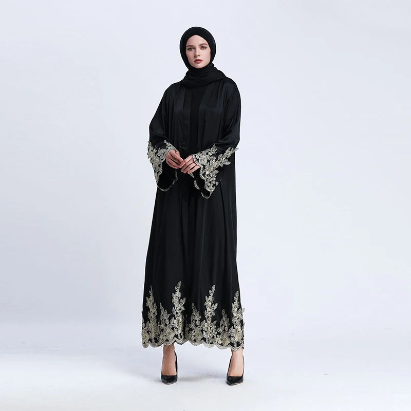 2020 Новый мусульманский высококлассный Золотой Шелковый кружевной кардиган с