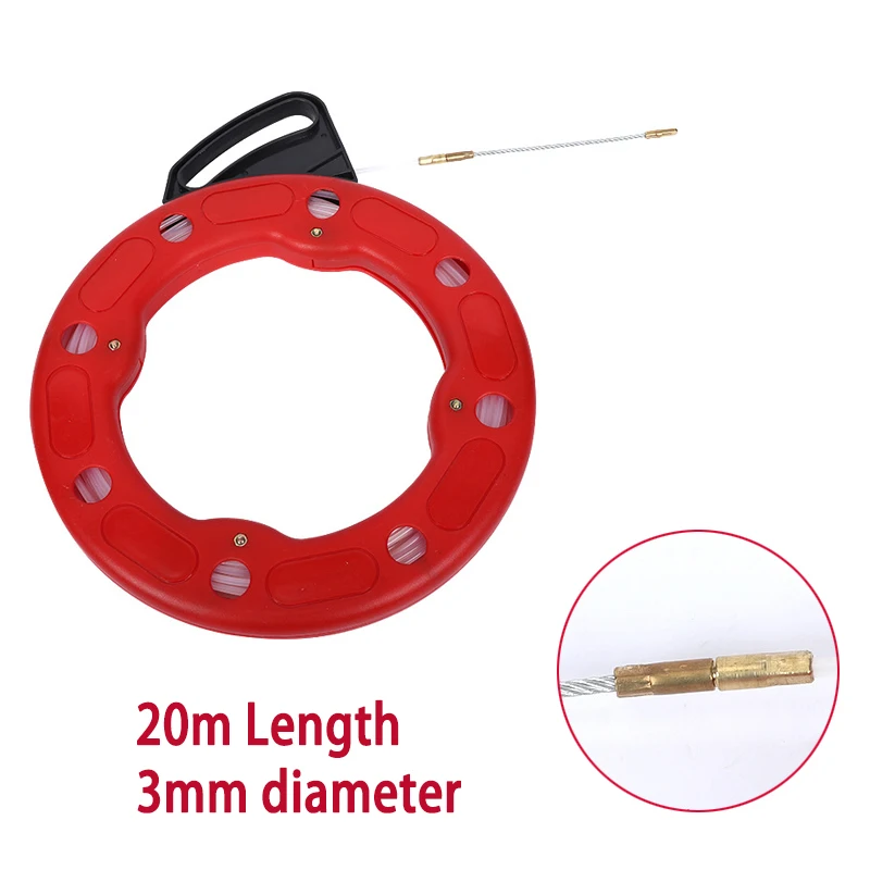 

20m Fiberglass Fish Tape Reel Puller Flexible Nylon Conduit Conduit Ducting Rodder Pulling Wire Cable 3.0mm Fishing Tool