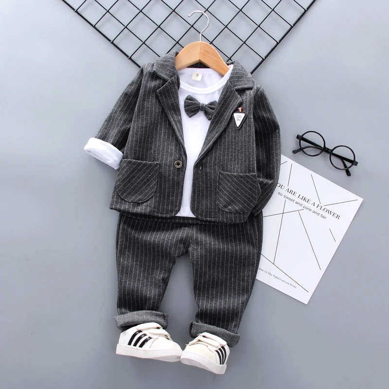 New Spring Autumn Children Gentleman Clothes Kids Boys Cotton Suit T-Shirt Pants 3Pcs/sets Baby Formal Clothing Infant Tracksuit |
