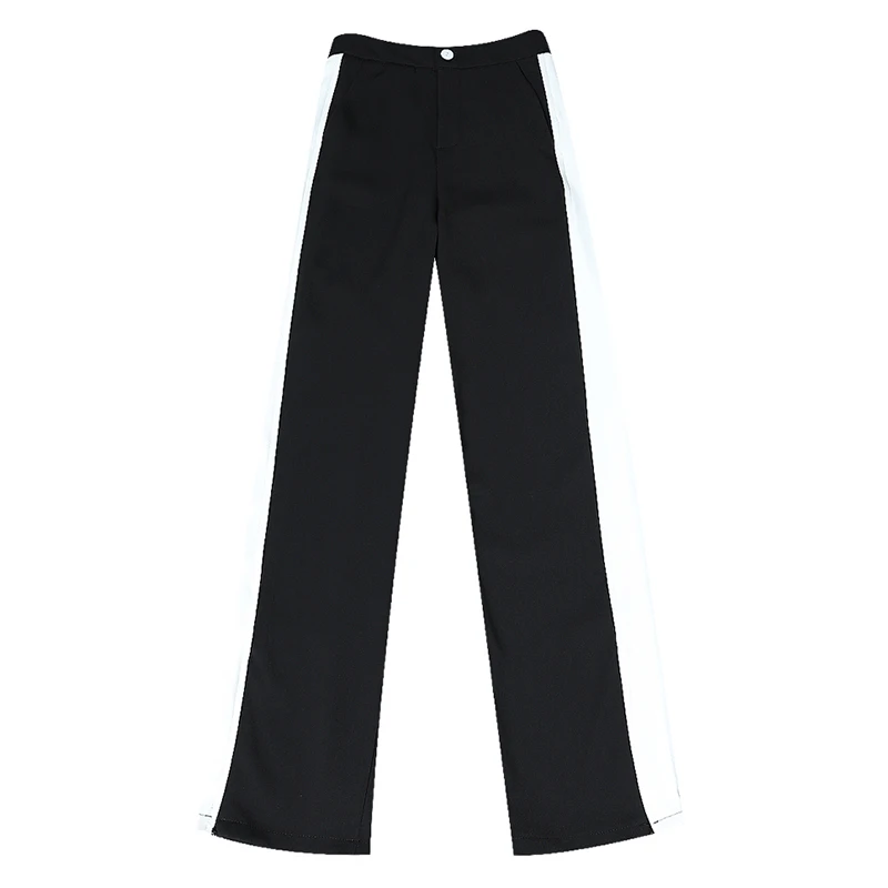 

[EAM] High Elastic Waist Black White Spliced Casual Trousers New Loose Fit Pants Women Fashion Tide Spring Summer 2021 1DD8334