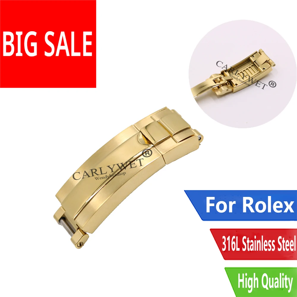 

CARLYWET 9mm x 9mm Brush Polish Stainless Steel Watch Buckle Glide Lock Clasp Steel For Rolex Watch Band Bracelet Straps Rubber