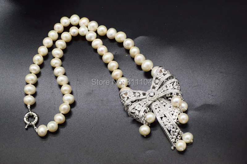 Ожерелье из белого пресноводного жемчуга Круглый 10 11 мм циркониевая подвеска