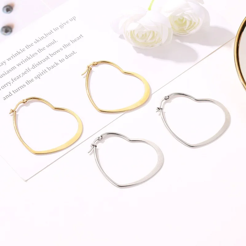 Преувеличенные из нержавеющей стали сердце овальные серьги-кольца для женщин 2019
