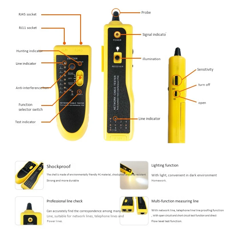 RJ11 RJ45 Network Cable Tester Telephone Wire Tracker POE Line Finder LAN Network Cable Tester Detector