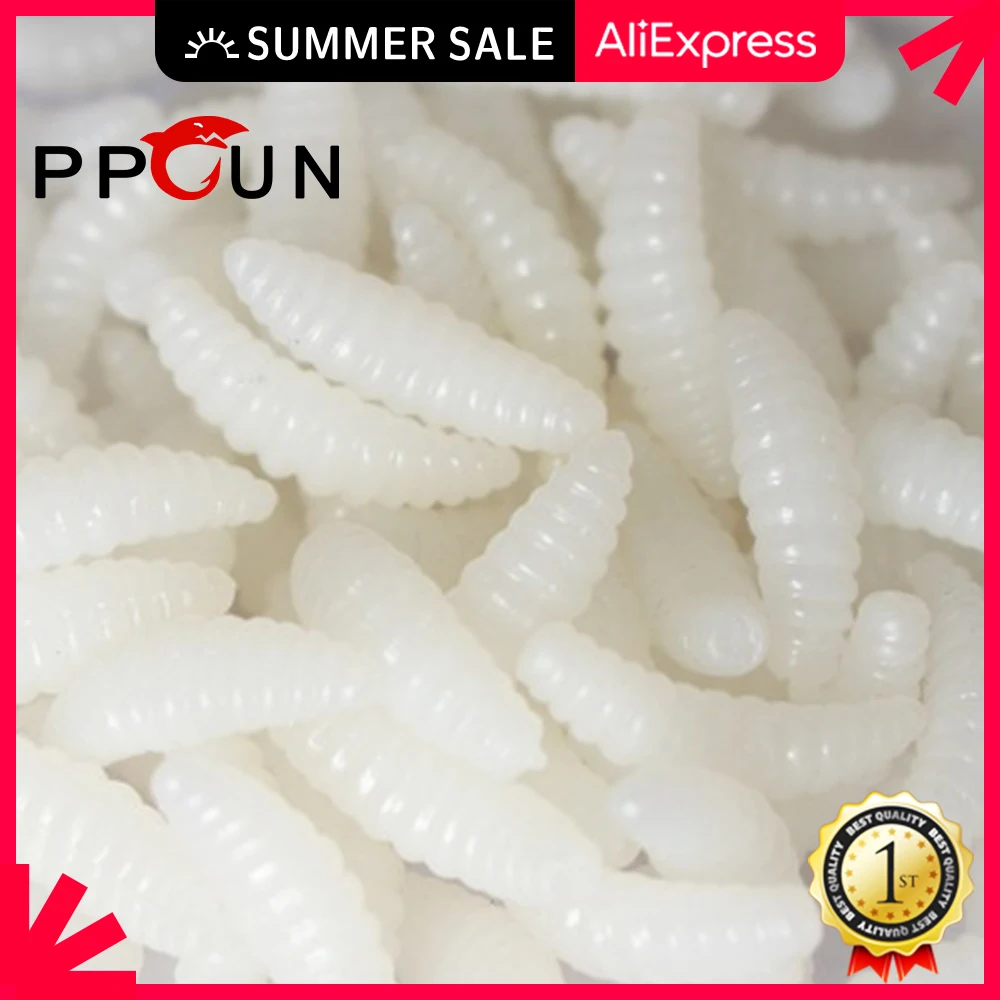 

50PCS 2.2CM Artificial Maggot Punching Soft Bait Fishing Lures Sea Crankbaits for Wobbler Silicone Surface Lure Carp Goods Baits