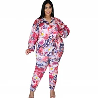 4xl plus size two piece women set pant suit and full sleeve shirt tops outfits fashion new floral print oversize lounge wear set