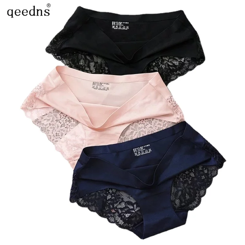 

3pcs/Lot M-4XL Sexy Panties For Women Lace Silk Women's Lingerie Low Waist Big Female Underwear Plus Size Seamless