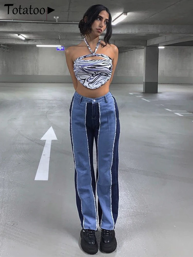 

Totatoop Colors Patchwork Straight Leg Boyfriend Jeans Women 2021 Autumn Winter High Waist Denim Trousers Sexy Streetwear Pants