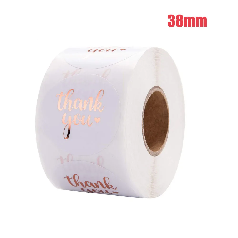

38MM Big Size White Thank You Stickers Rose Gold Foil with Heart 1.5" Round Labels for Business Weddings Parties Gift Packaging