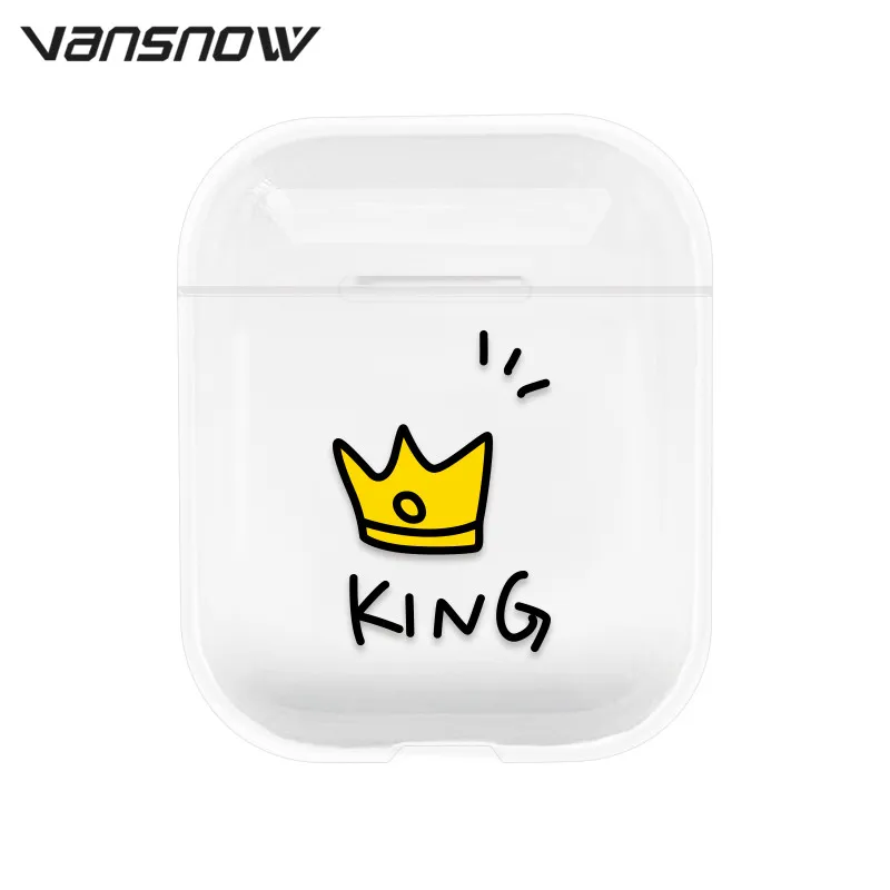 King Для AirPods чехол из прозрачного силикона с рисунком Беспроводной Bluetooth зарядным устройством чехол s для Airpods 2/1 Air стручки чехол Крышка - Цвет: King