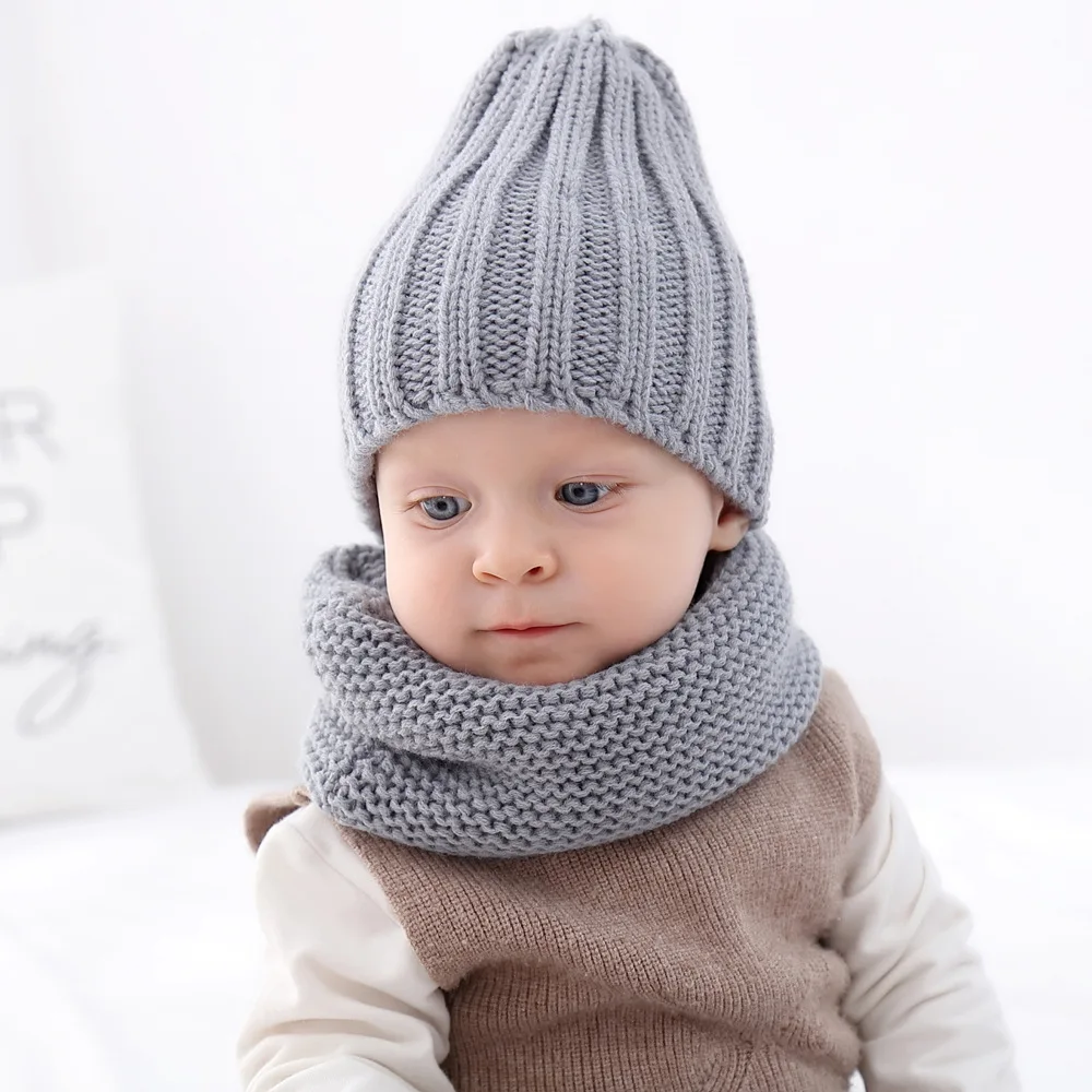 2021 Baby Hats Scarf Knitted Warm Fur Pompom Round Machine Cap Protects Ear Bonnet Winter Caps 2 Pcs/Set | Аксессуары для одежды