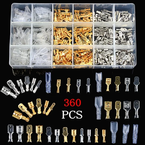 

360PCS Electrical Wire Crimp Terminal Connector Male Female Spade 2.8mm/4.8mm/6.3mm With Insulated Sleeves wire connector crimps
