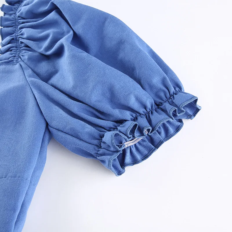 

2021 New Short French Spring Vintage Clothing Soft Girl Sweet Summer Princess Dress Cotton Dresses Square Collar Street Fashion