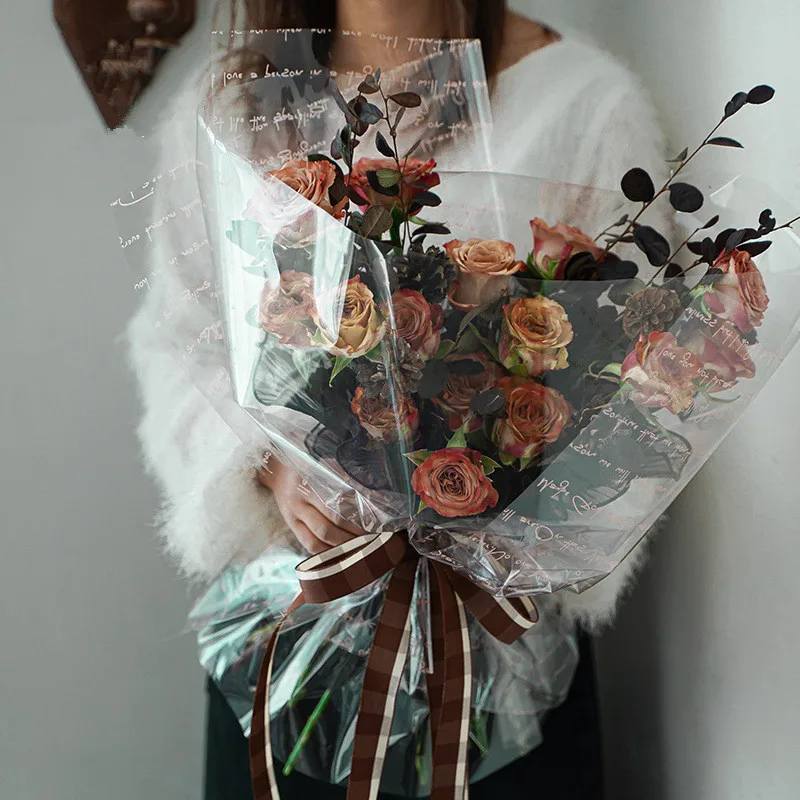 

20pcs Transparent English Cellophane Waterproof Bouquet Packaging Materials Gift Flower Floral Wrapping