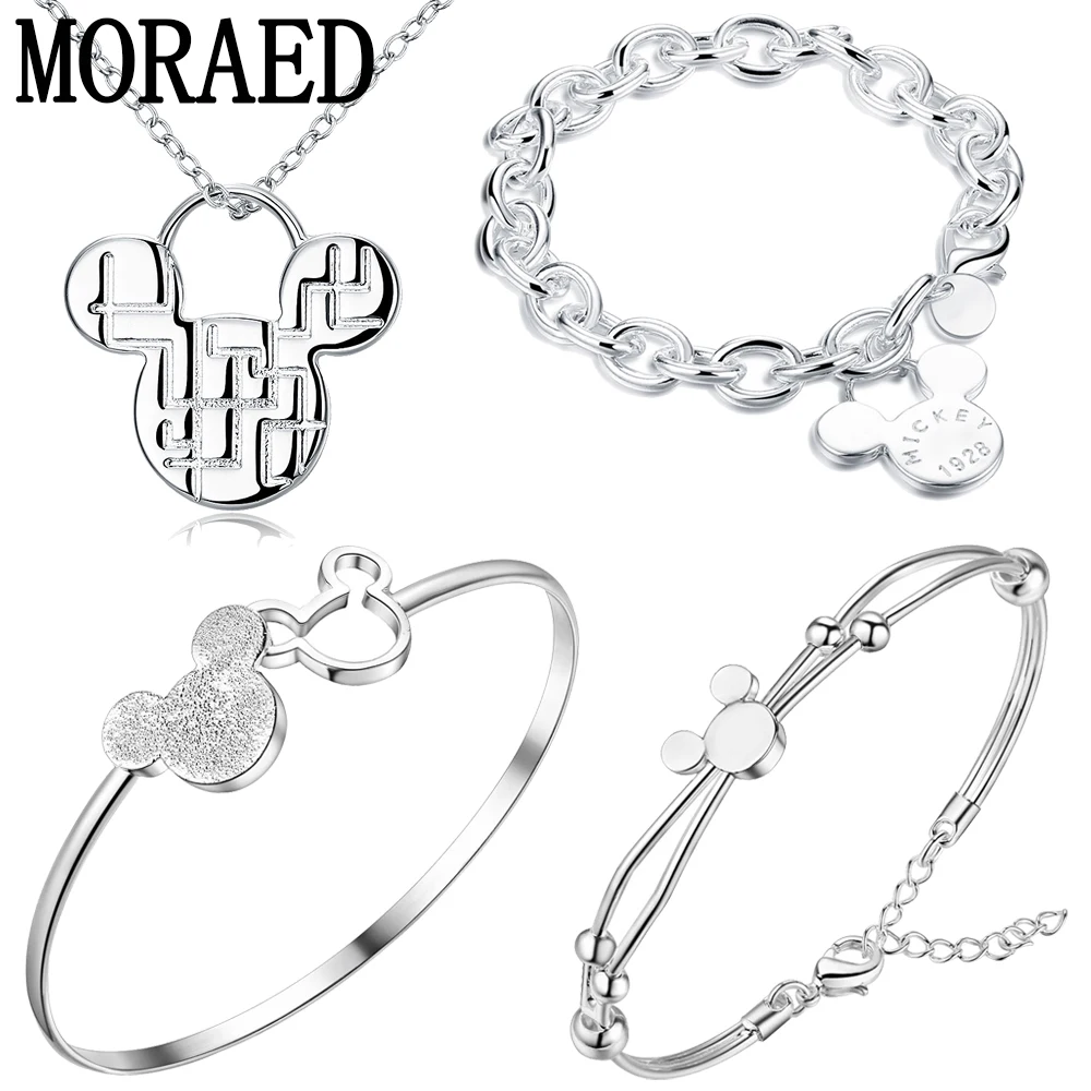 

Jewelry Set 925 Sterling Silver Cute Mickey Chain Bracelet For Women Gift Trendy Jewelry Silver Bangles