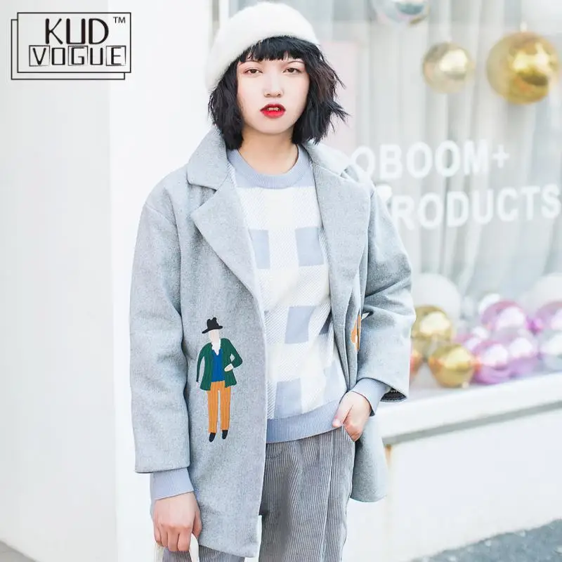 Осенне зимнее шерстяное пальто с героями мультфильмов для женщин большие
