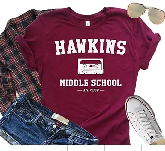 Hillbilly Hawkins Middle School AV клуб печати футболки Для женщин Harajuku кепки в стиле Tumblr
