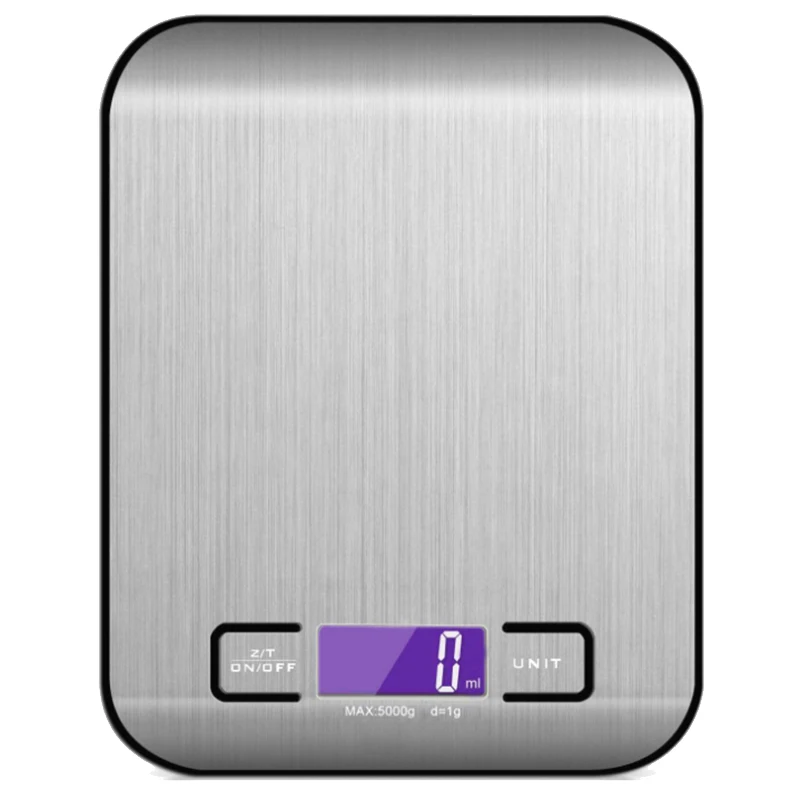 

Digital Kitchen Food Scale 11 Lb Grams and Ounces Small Stainless Steel Backlit Silver Batteries Included
