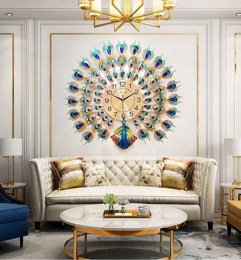 

Peacock Wall Clock for Living Room Watch Table Decoration Creative Fashion Peacock Hanging Table Simple Atmosphere Clock