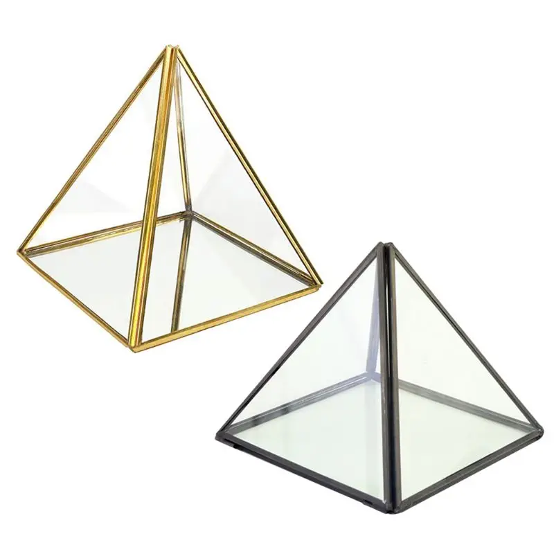 

Pyramid Storage Box Glass Terrarium Design Jewelry Holder Clear Faceted Succulent Air Plant Planter Box Pot/Keepsake Display Bow