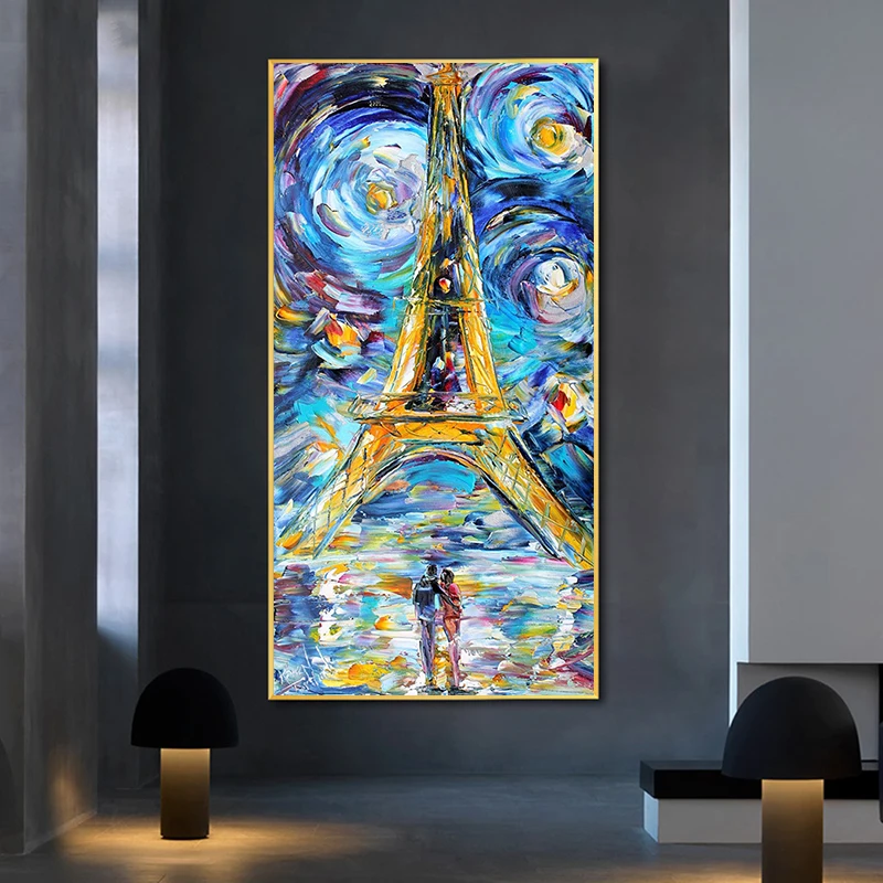 

Tower Of Paris Van Gogh Starry Night Oil Painting on Canvas Art Cuadro Posters and Prints Nordic Wall Picture for Living Room