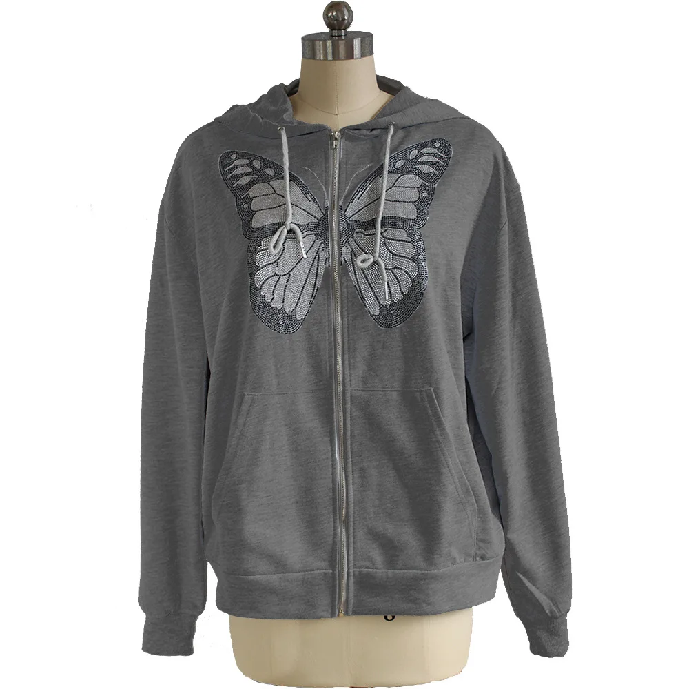 

Y2K Oversized Butterfly Graphic Sweatshirts Hoodies E-girl 90s Streetwear Diamond y2k jacket Zip UP Harajuku Hooded Sweatshirt