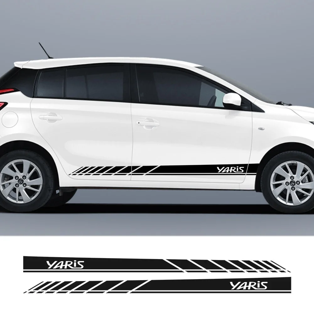 

For Toyota Yaris Racing Lattices Stripes Car Door Side Skirt DIY Stickers Sport Styling Auto Body Vinyl Decals Car Accessories