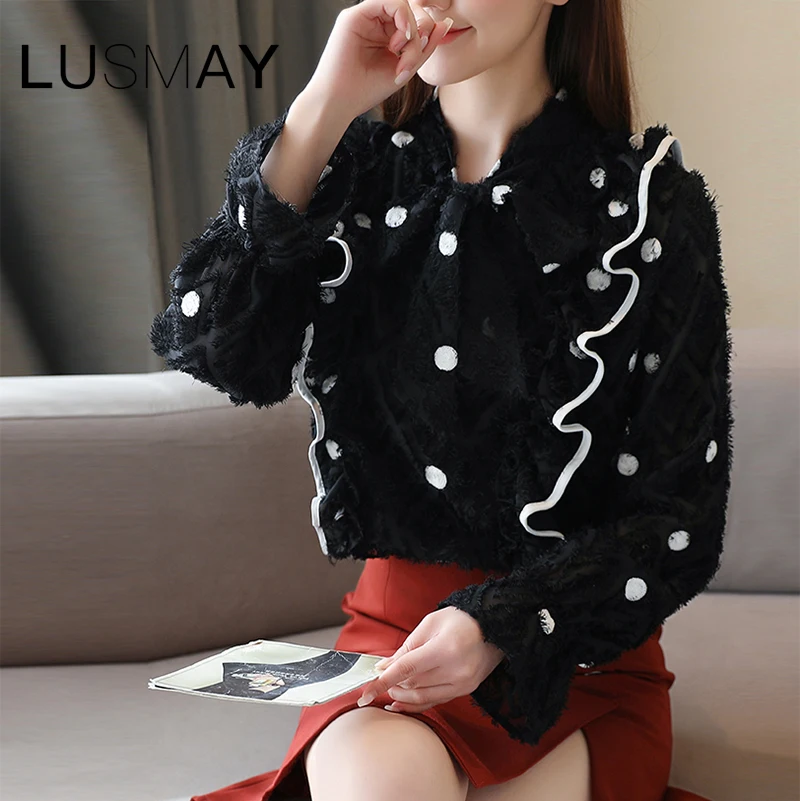 Корейская Повседневная рубашка в горошек Женская весенне-летняя шифоновая