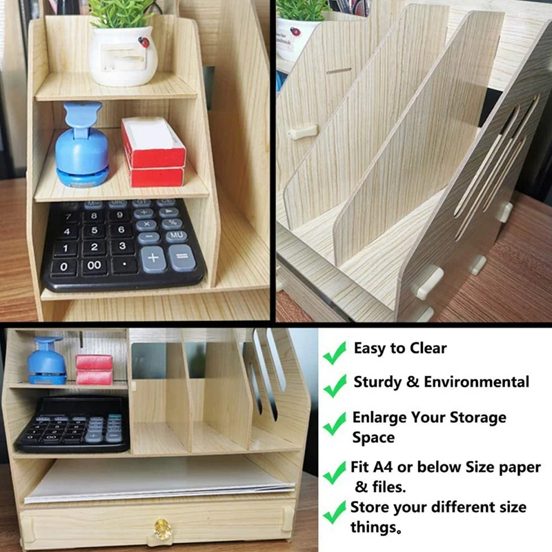 

Office Desk Organizer with Drawer Accessories, Multi-Functional DIY Pen Holder Box Desktop Stationary, Paper Filer Trays