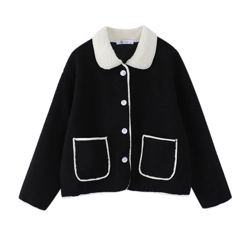 MOLAN Elegant Woman Lamb Wool Overcoat Vintage Thick Plus Loose Casual Loose Warm Short Parkas Jacket Sweet Female Chic Jacket