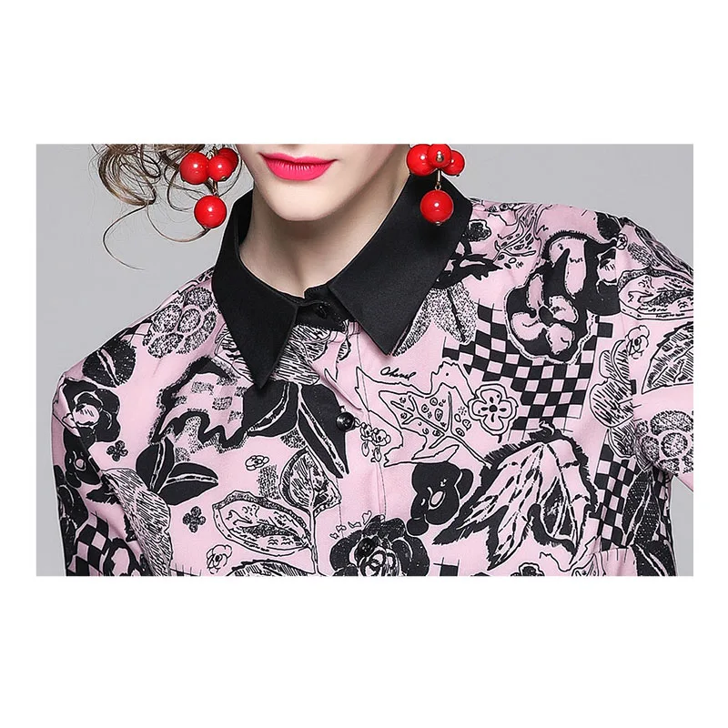 

New Spring Autumn Women Long Sleeve Casual Blouse Turn Down Collar Design Runway Shirt Office Lady Elegant Top