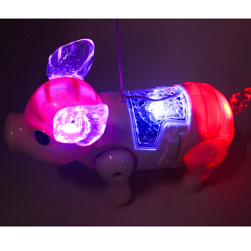 

New Electric Light Music Walking Pig Toy Luminous Cartoon Pink Pig with Leash for Kids Children Girls SCI88